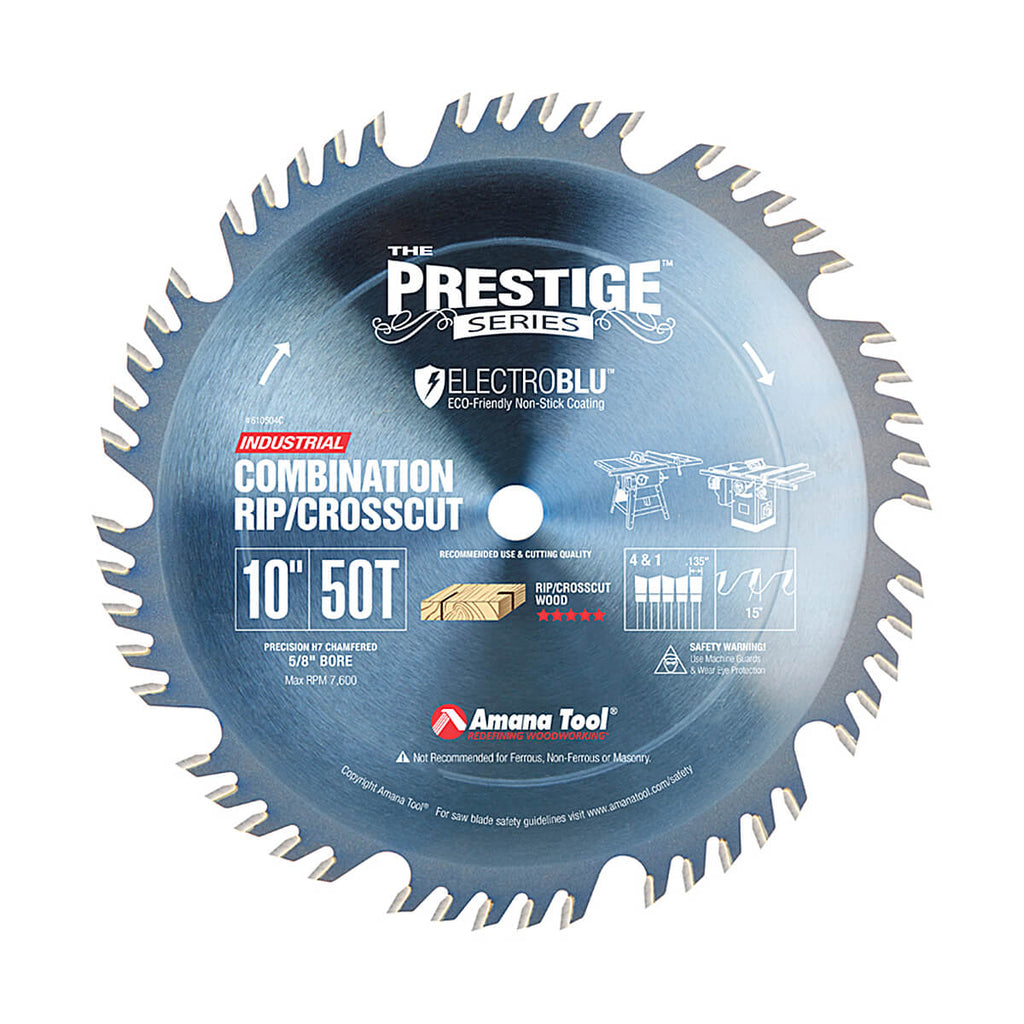 Amana Tool 610504C Electro-Blu™ Carbide Tipped Prestige™ Combination Saw Blade 10" 50 Tooth 5/8" Bore