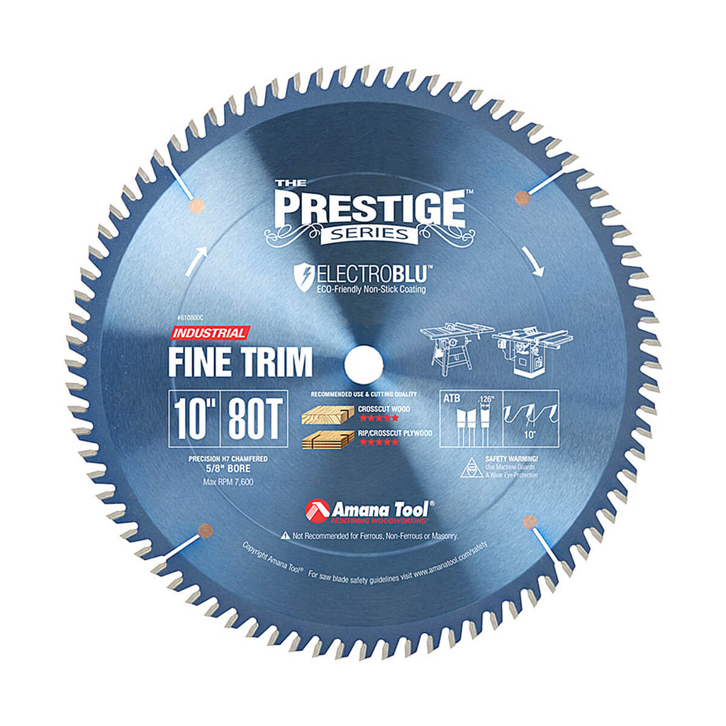 Amana Tool 610800C Electro-Blu™ Carbide Tipped Prestige™ Trim Saw Blade 10" 80 Tooth 5/8" Bore