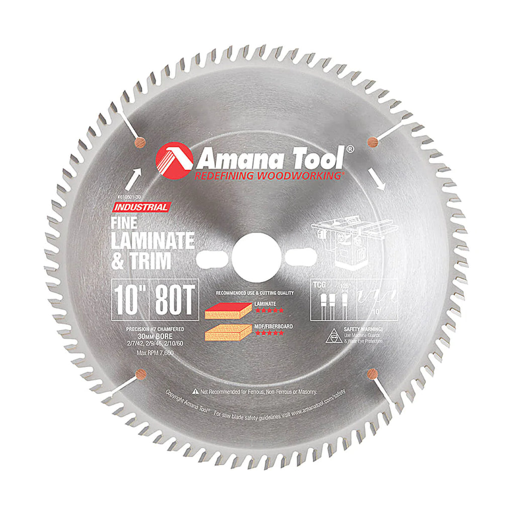 Amana Tool 610801-30 10" Carbide Tipped Fine Cut-Off and Crosscut Blade 30mm Bore
