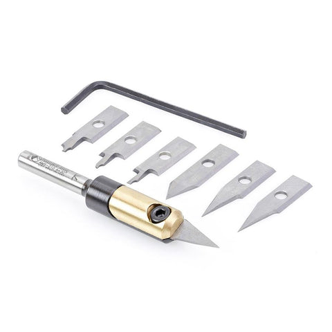Amana Tool 8-Piece In-Groove Insert Engraving Tool Body & Knives 1/4 Inch Shank Set 