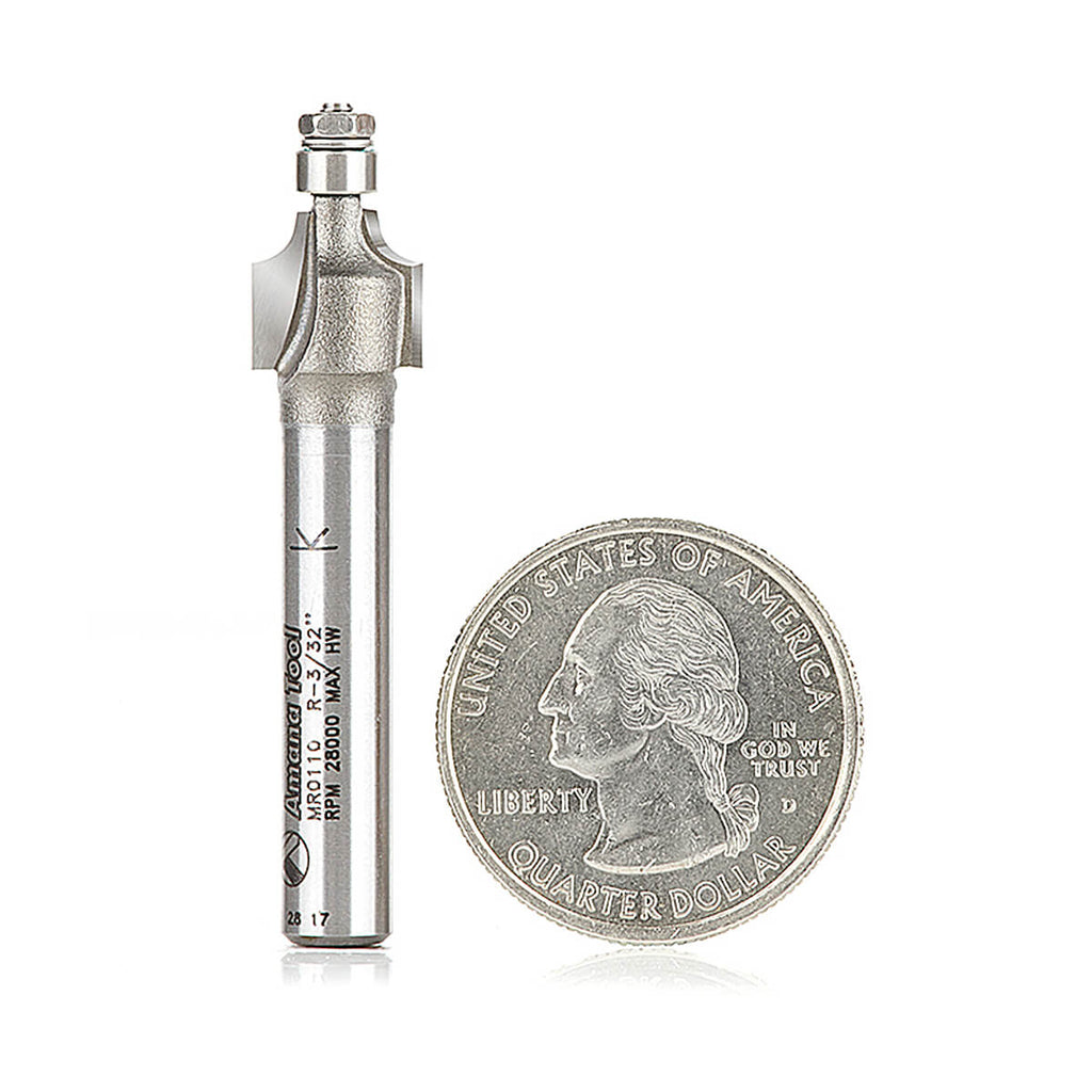 Amana Tool MR0110 Carbide Tipped Miniature Corner Rounding Bit 3/32" Radius x 3/8" Diameter x 3/8" x 1/4" Shank