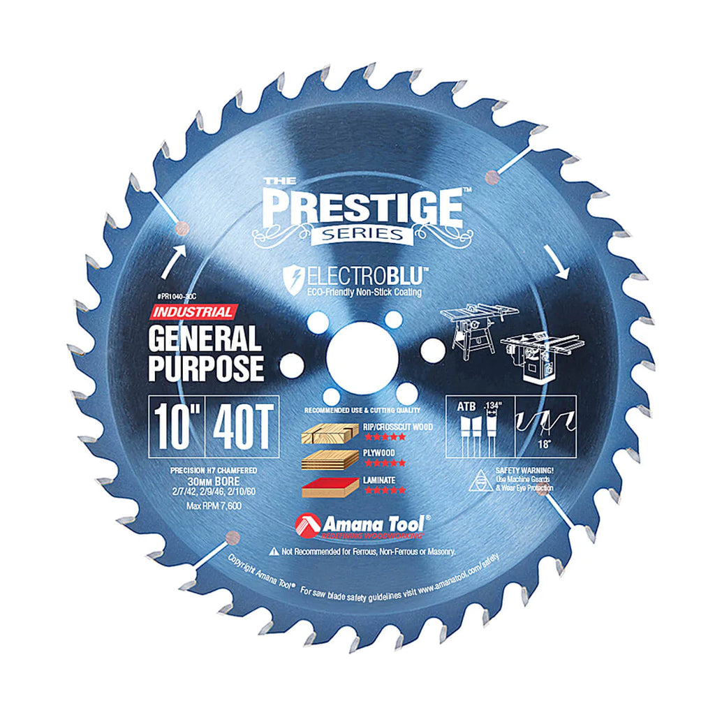 Amana Tool PR1040-30C Electro-Blu™ Carbide Tipped Prestige™ 10" General Purpose Saw Blade