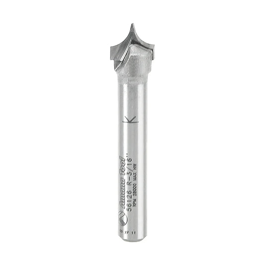 Amana Tool 56126 Carbide Tipped Point Cutting Roundover 3/16 Radius x 3/8 Diameter x 19/64 x 1/4 Shank Router Bit